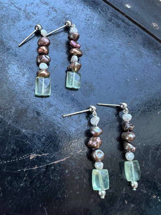 Prehnite & Pearls Earrings