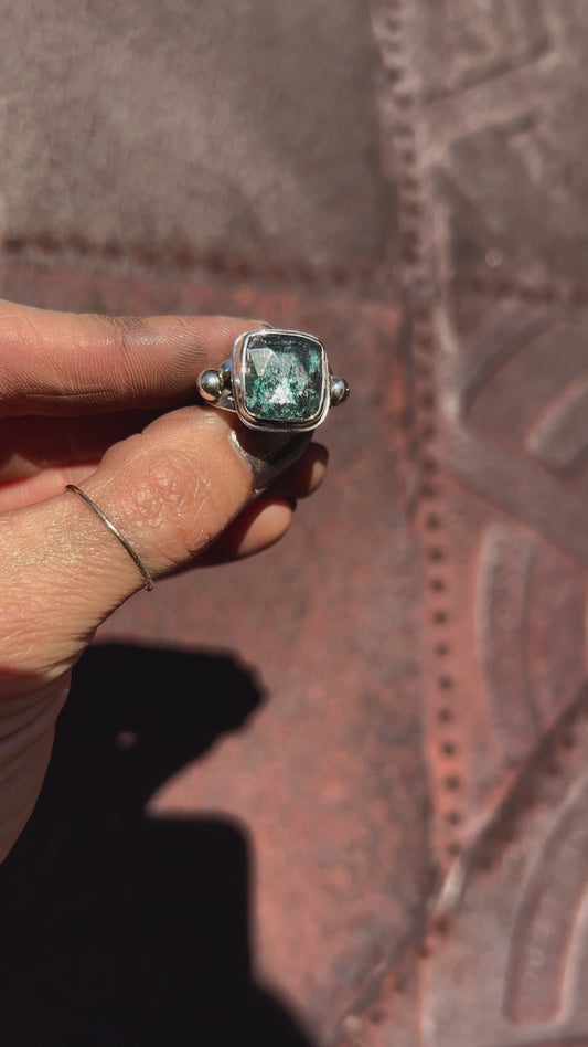 Teal Moss Kyanite Ring — size 4 3/4